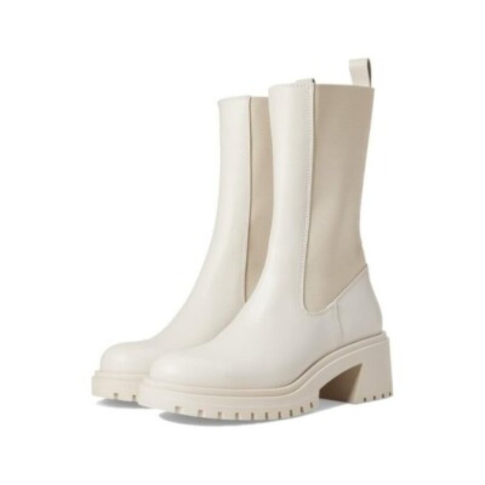 Steve Madden Hesitant Lug Mid Calf Boot Bone White Leather